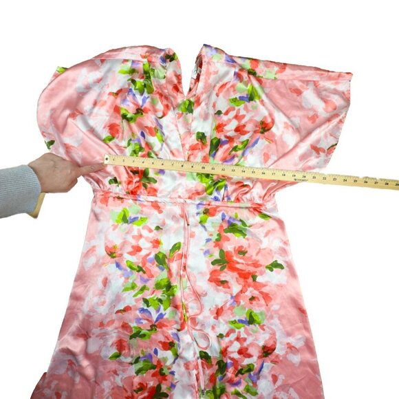 OSCAR DE LA RENTA Vtg Satin Pink Floral Luxury Maxi Haute Couture Dress S/M - Picture 14 of 16